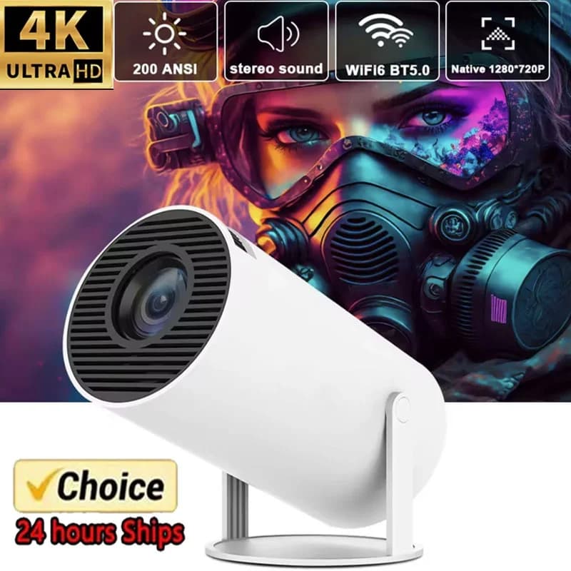 2024 New Projector Android 11 4K 1280*720P HY300 Dual Wifi 260ANSI 180°flexible BT5.0 Cinema Outdoor Portable Projetor HY300 Pro